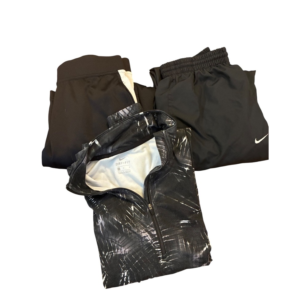 Nike Womens Workout Bundle Dri-FIT Half Zip Pullover and Track Pants Set Black